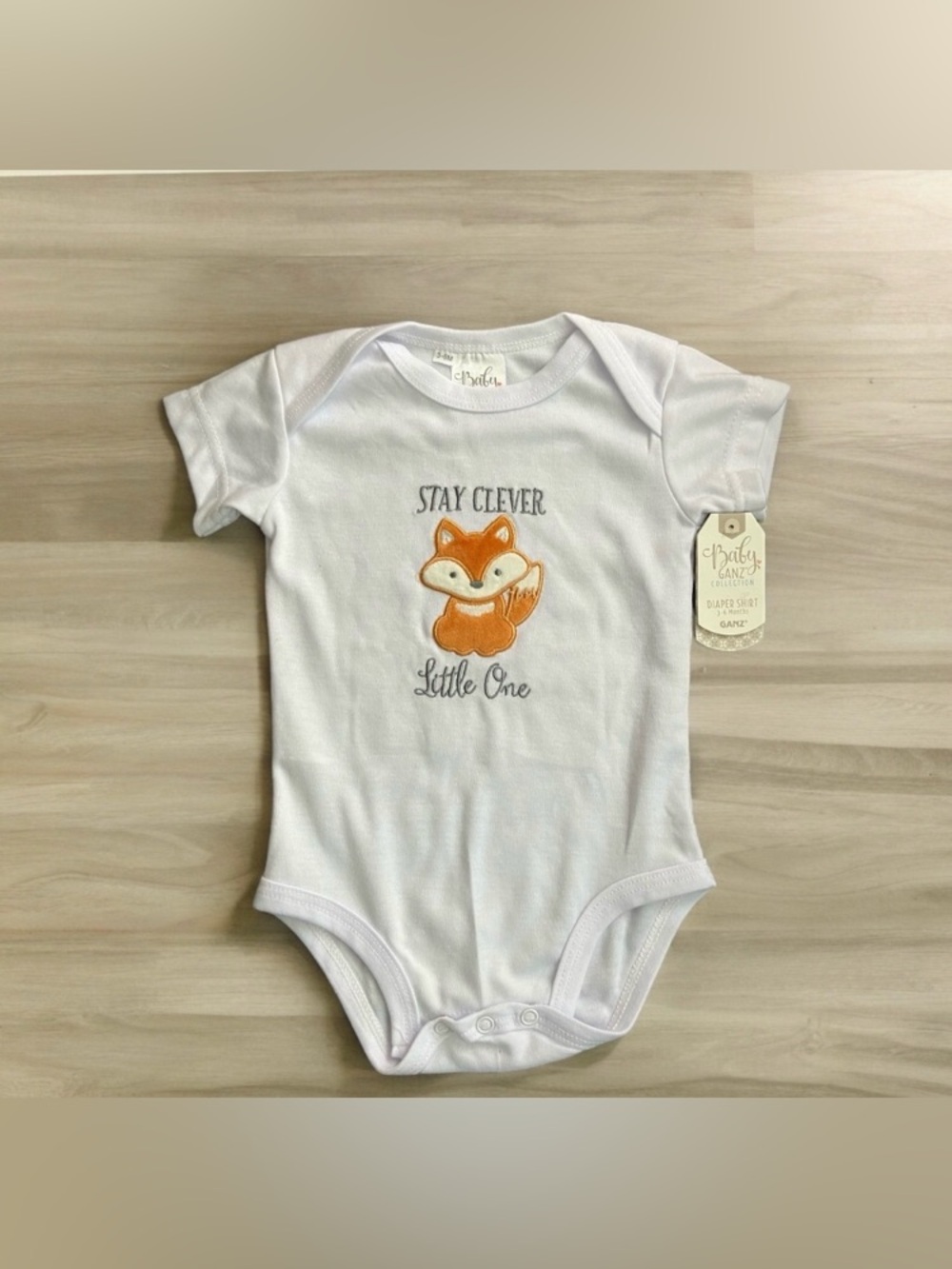 NEW Baby Ganz Collection White Diaper Shirt Red Fox Size 3-6 Months Cottagecore